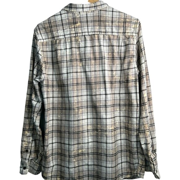 PacSun Flannel Button Down Men's Shirt Sz L Tan, White & Black w/Gold Hints - Picture 2 of 9